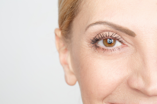 Close up woman's brown eye